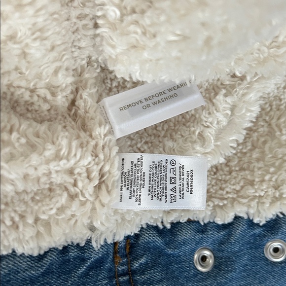 LOFT Blue Denim Jacket with Cream Sherpa Collar - Picture 2 of 4